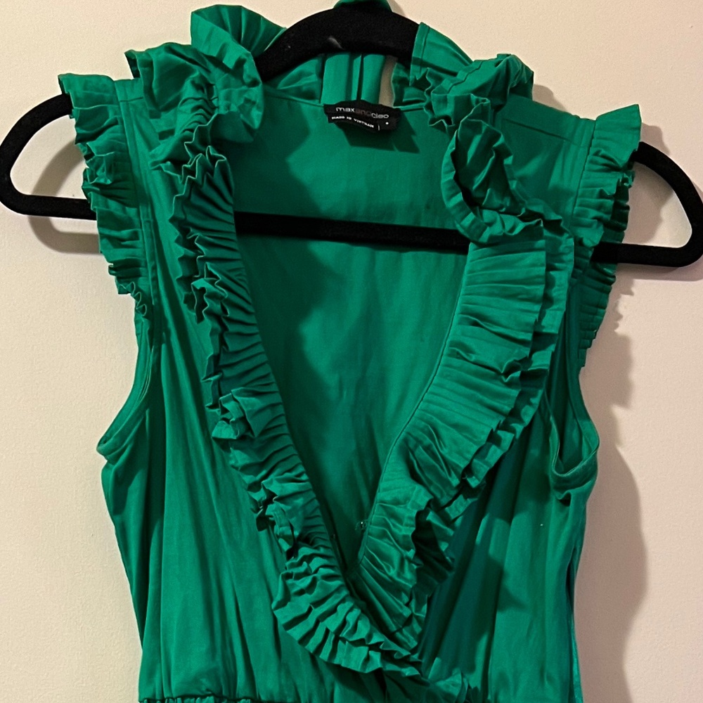 Max and Cleo:  Green Ruffle Summer Dress w tie belt — Size 6